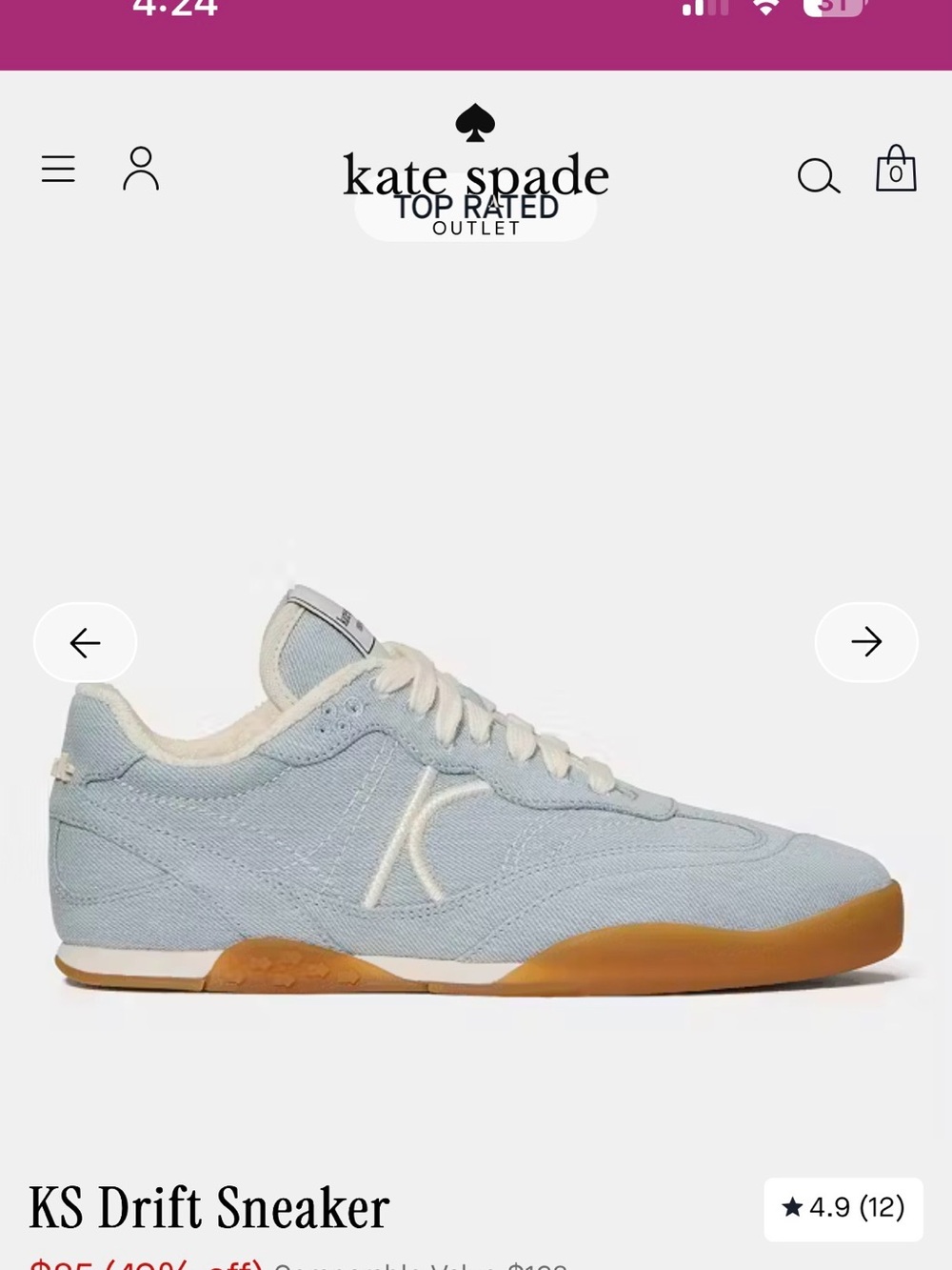 kate spade KS Drift Sneaker in Pale Blue with Gum Sole